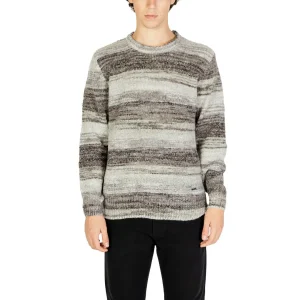 Gianni Lupo Gris Striped Long Sleeve Knitwear Round Neck