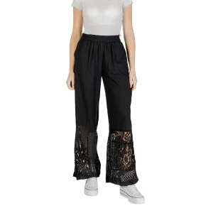 Ichi Women Pantalon en coton viscose noir