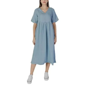 B.young Women Light Blue V-Neck Short Dress 100% Cotton