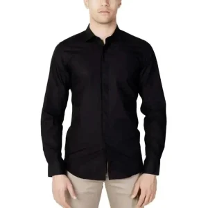 Antony Morato Hommes Chemise classique en coton noir à manches longues
