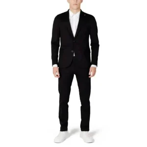 Costume noir pour hommes Mulish avec col en V et poches sur le devant