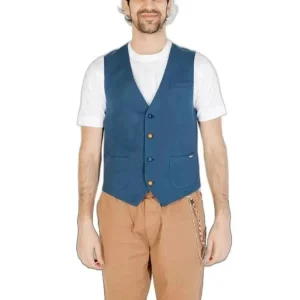 Gilet en coton bleu sans manches à col en V pour hommes Gianni Lupo