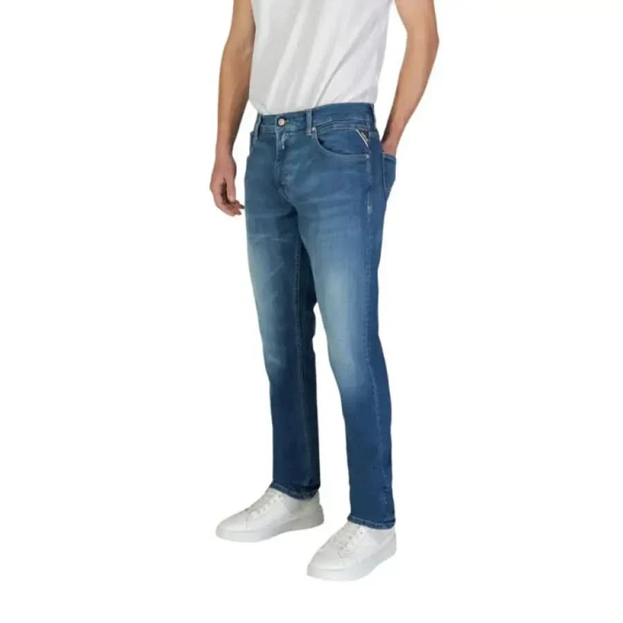 Jeans Replay Men en bleu avec fermeture éclair et boutons – Image 3