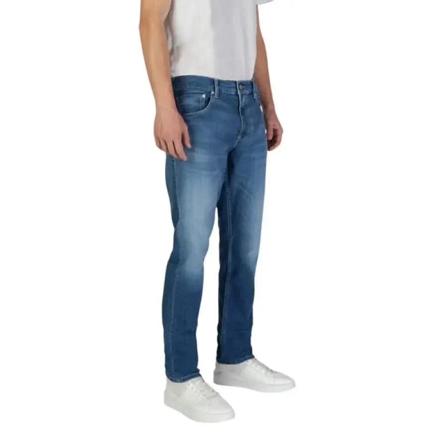 Jeans Replay Men en bleu avec fermeture éclair et boutons – Image 4