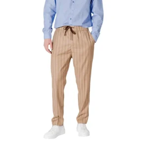 Gianni Lupo Hommes - Pantalon rayé beige avec lacets et poches
