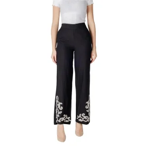 Vila Clothes Pantalon en coton lin viscose imprimé noir