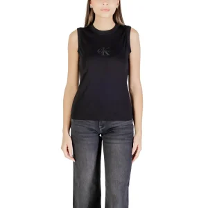 Calvin Klein Jeans Women Black Cotton Sleeveless Round Neck Tank Top (Débardeur sans manches à col rond en coton)
