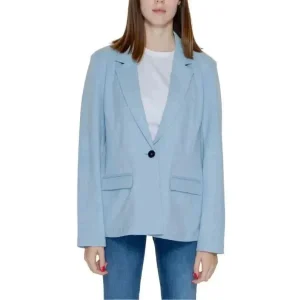 Blazer bleu clair pour femmes avec col à revers et poches avant