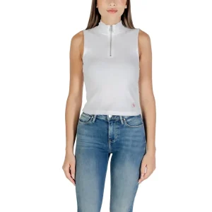 Calvin Klein Jeans White - Top à col roulé zippé sans manches