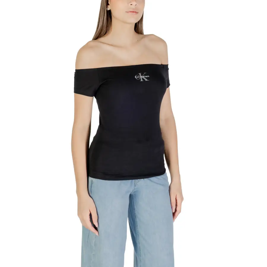 Calvin Klein Jeans Black Print Boat Neck Womens Top – Image 4